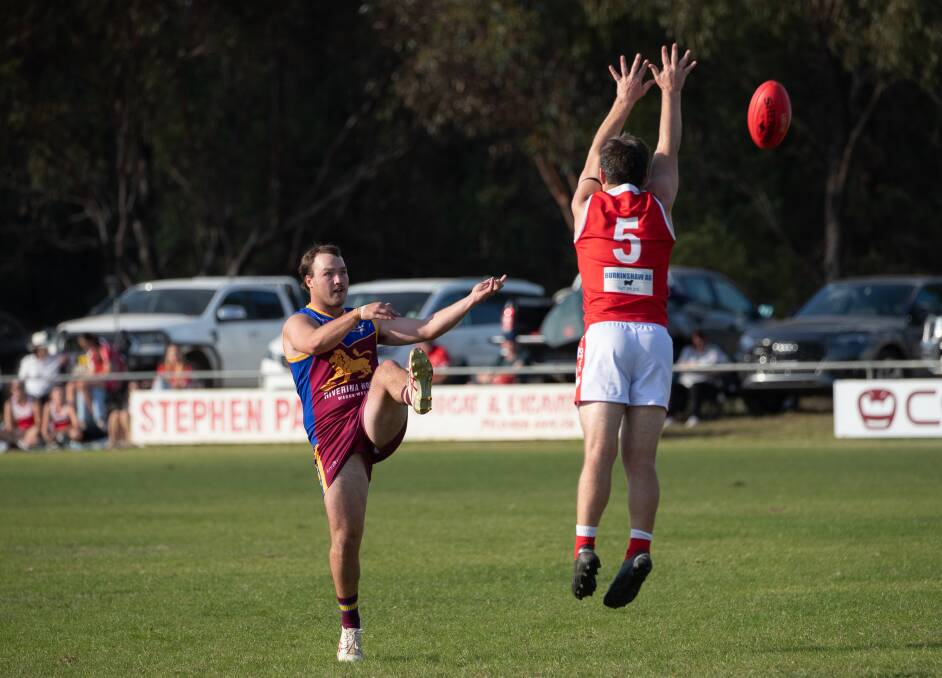 Kai Watts has a shot on goal against Collingullie-Glenfield Park this season. Picture by Madeline Begley