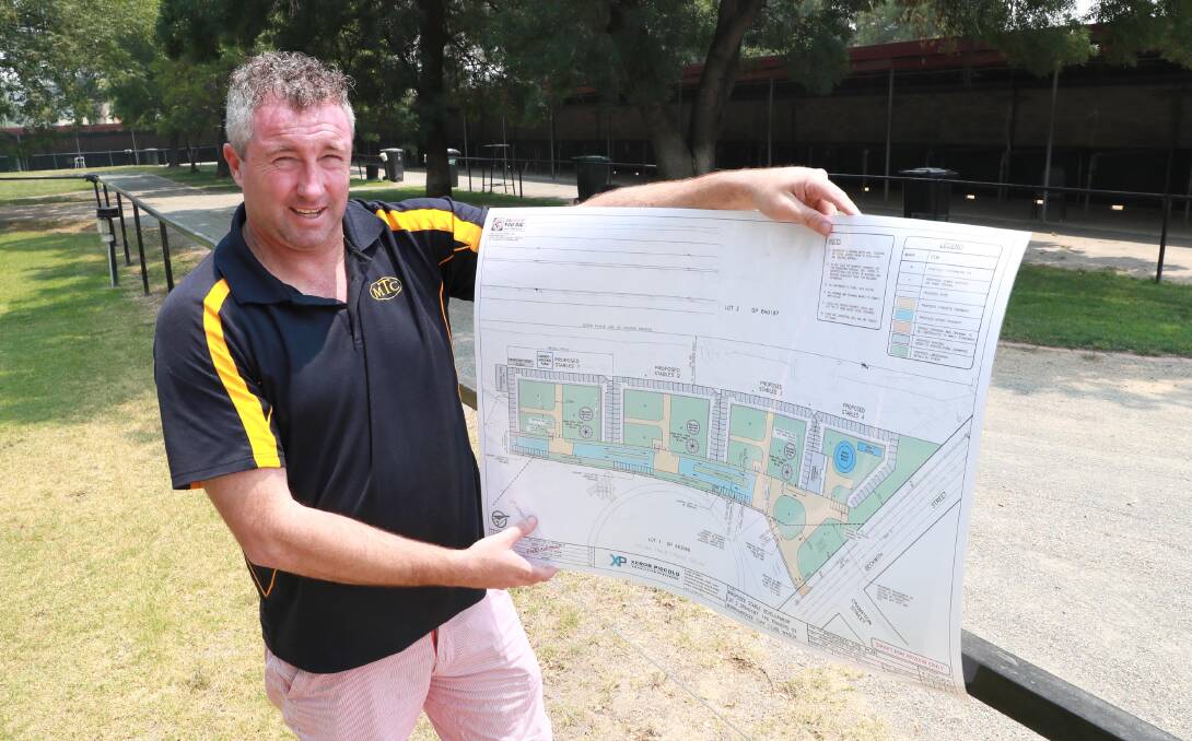 EXCITING TIMES: Murrumbidgee Turf Club chief executive Steve Keene with plans for the new stable complex. Picture: Les Smith