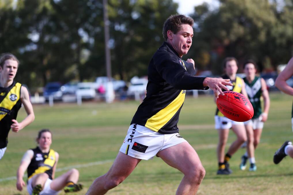 HAVING A BALL: Wagga Tigers captain Nick Ryan in action against Coolamon. Ryan is enjoying his second season as skipper. Picture: Emma Hillier