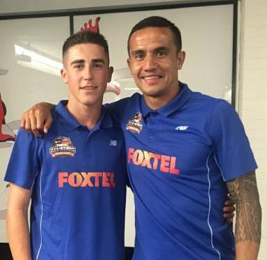 Josh de Rossi with Tim Cahill. De Rossi has returned to Griffith and will play with Hanwood this year.