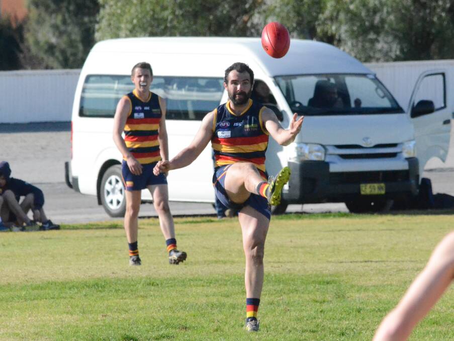 DOWN BUT NOT OUT: Leeton-Whitton captain Bryce O'Garey in action for the Crows a couple of weeks ago. He may not play again this season due to injury. Picture: Liam Warren