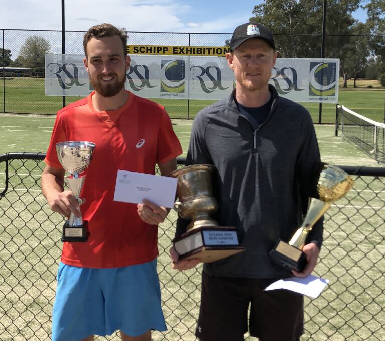 James Murrie and Daniel Dossetor with their Riverina Open trophies. 