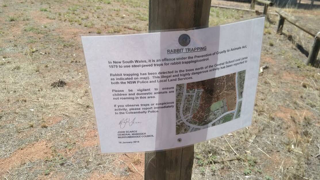 Traps found: Murrumbidgee Council have posted notices near the oval where the traps were found.