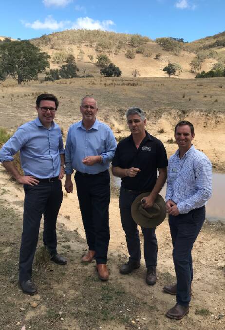 PRIOR ENGAGEMENT: Agriculture Minister David Littleproud in Wodonga with Indi Nationals candidate Mark Byatt, ANU Professor David Lindenmayer and Liberal candidate Steve Martin at the exact time the Albury rally was being held. Picture: ELLEN EBSARY