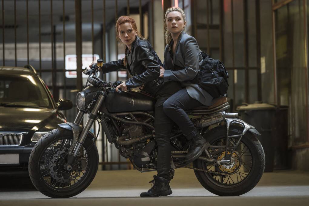 SISTERS: Scarlett Johansson and Florence Pugh in Black Widow.