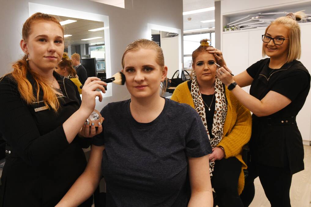 FACE TO FACE: Maddison Williams with Bethany Mills and Chelsea Sutton with Lara Woods during the regional beautician finals.