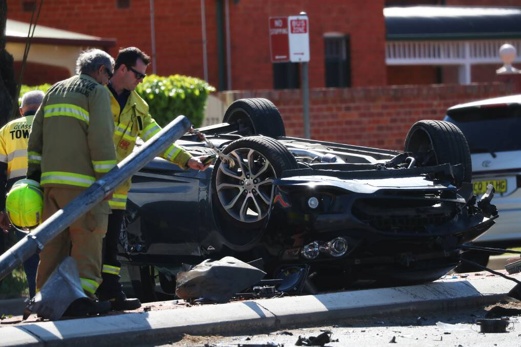 The crash that left a young driver trapped on Saturday morning. Picture: Emma Hillier