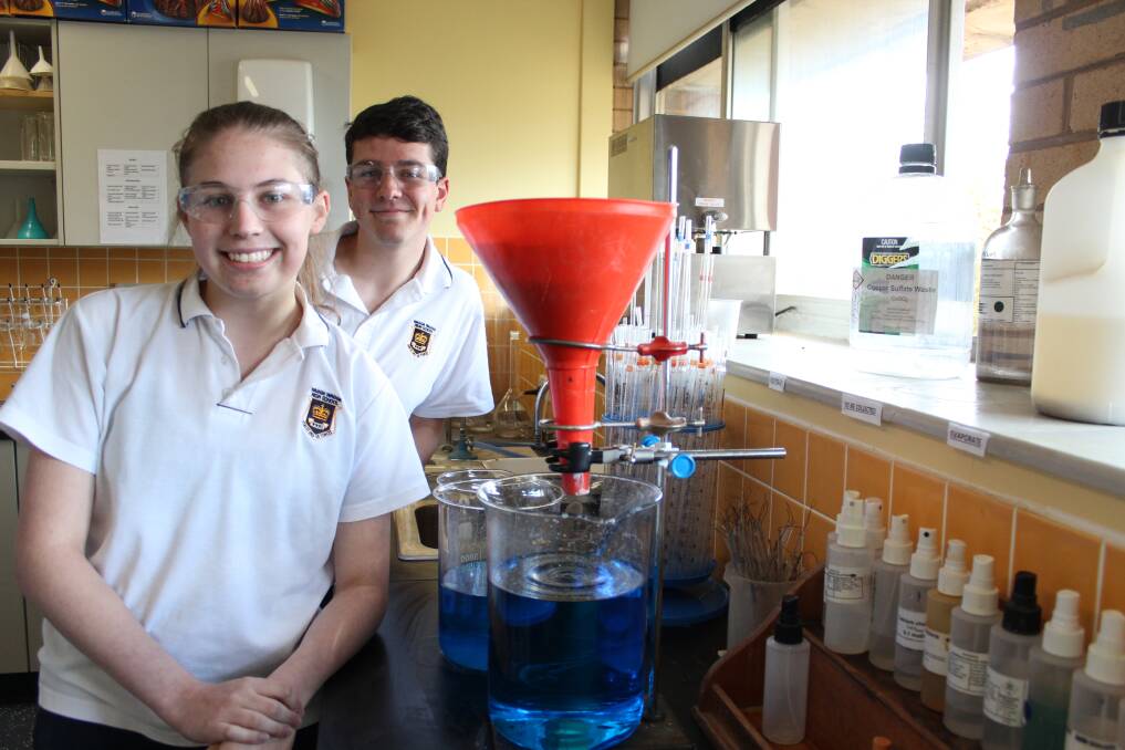 EXCELLENT IN SCIENCE: Wagga High School year 11 students Mackenzie Purtill-Wright and Edward Prescott were awarded School Science Awards from the Victor Chang Cardiac Research Institute. Picture: Emma Horn