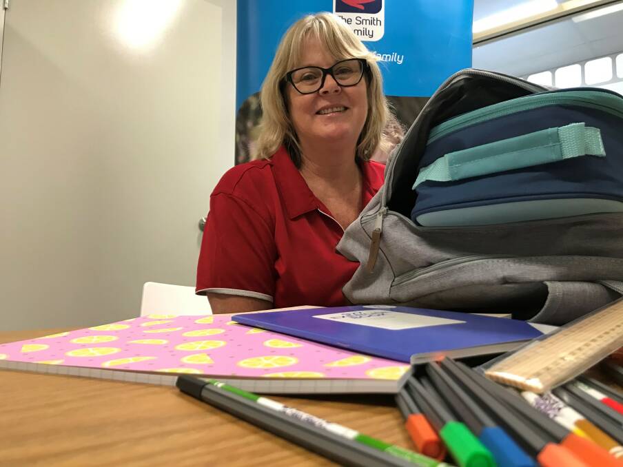 SCHOOL SUPPLIES: Fiona Carroll, Family Partnership Coordinator for The Smith Family in Wagga, ahead of the charity's Back To School Appeal. Picture: supplied