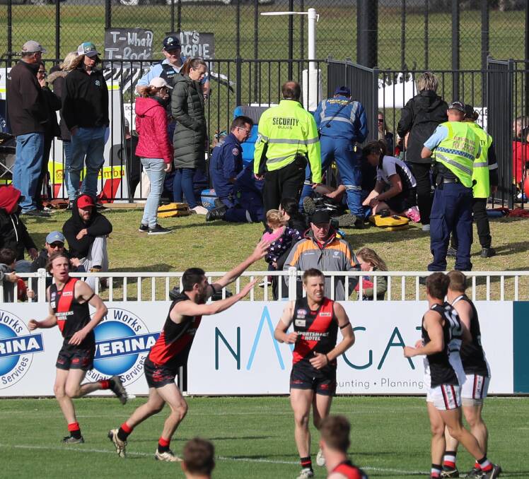 EMERGENCY: A man went into cardiac arrest at Saturday's Farrer League grand final. Picture: Les Smith