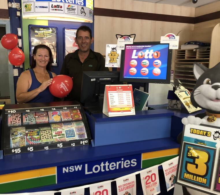 Adelong Newsagency's Cheri and Sean Ryan after the winning ticket was found. Picture: supplied