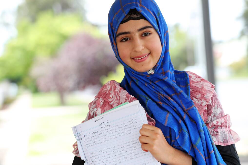ANZAC SPIRIT: Tahira Roshan, 12, has received a regional award for her poem detailing the experiences of the Anzac soldiers. Picture: Emma Hillier