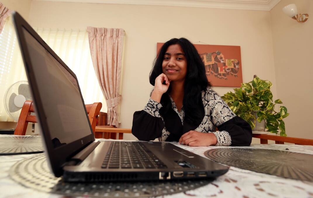 WOMEN IN STEM: Scattered across the state, Maimuna Zaman, 15, from Kooringal High School and her team, devised a way to keep primary school students safe from online hackers and mercenaries. Picture: Les Smith