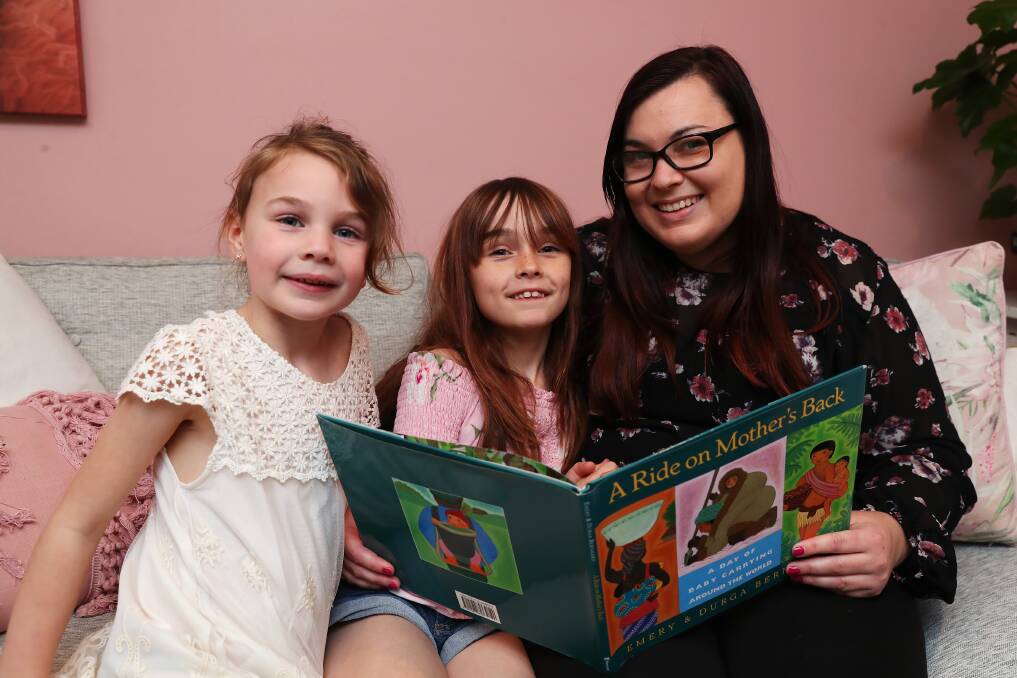 BACK TO SCHOOL: April Nagle with daughters Lori aged 8 and Livinnia, aged 6. Picture: Emma Hillier