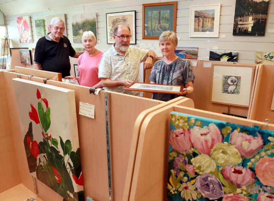 Art society members Bill Parker, Sylvia Bamberry, Geoff Fellows and Maureen Sheather, inside the pop-up gallery on Baylis Street. Picture: Les Smith
