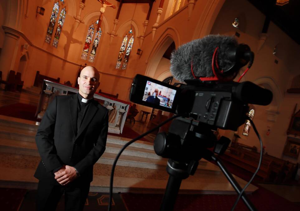 MINISTERING ONLINE: Father Reece Beltrame has launched a growing online ministry in the wake of COVID-19 restrictions, and in the lead up to Easter. Picture: Les Smith