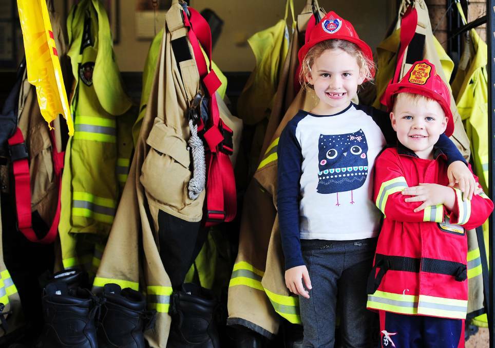 Sister and brother Taylah Brown, 7, and Jaxon Brown, 4, from Wagga at Turvey Park Fire Station Open Day 2017. Pic Kieran L Tully