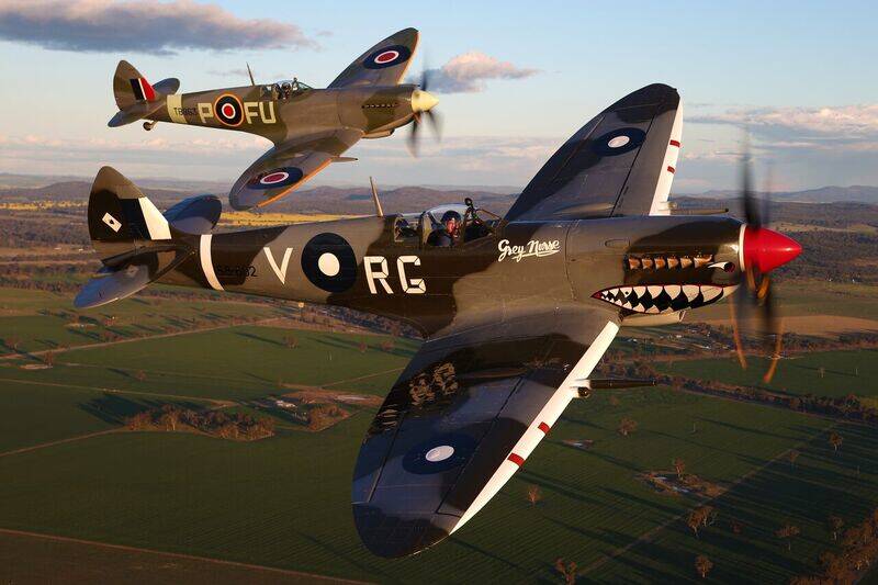 FLY OVER: The Warbirds Down Under event will showcase historic military crafts including spitfires Mark VIII (in front) and Mark XVI. Picture: supplied.