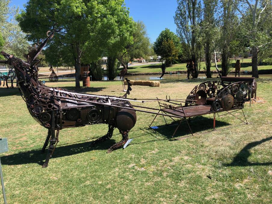 Max Thomas's completed sculpture at the Lockhart Showgrounds. Picture: Luke Trevaskis