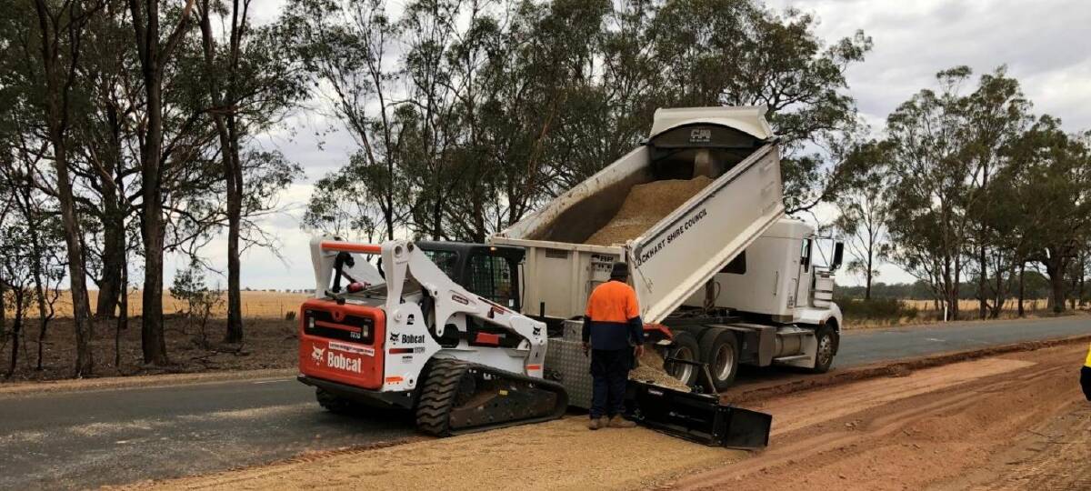 ROAD WORKS: Lockhart Shire Council trials mixing crushed glass into gravel for road resurfacing. Picture: David Webb