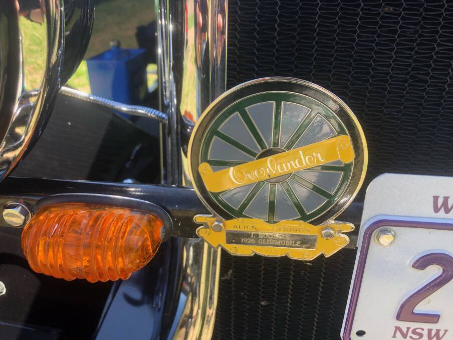 Ian Holgate's Overland Badge on the Oldsmobile grill.