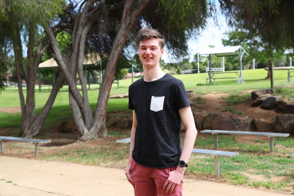 Michael Nixon from Kooringal High School completed his HSC and SATs together, finishing in the top percentile with both. Picture: Emma Hillier