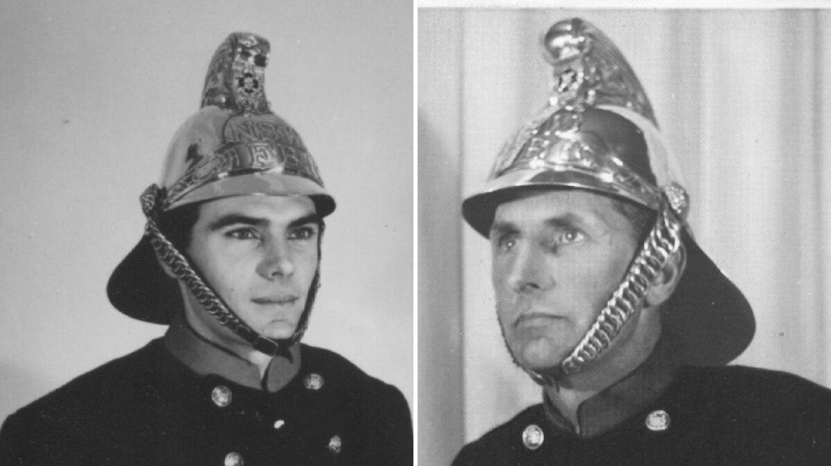Alec Peacock (left) and his father-in-law Don Graham in the Wagga Fire Department uniform after 1962. Pictures: supplied