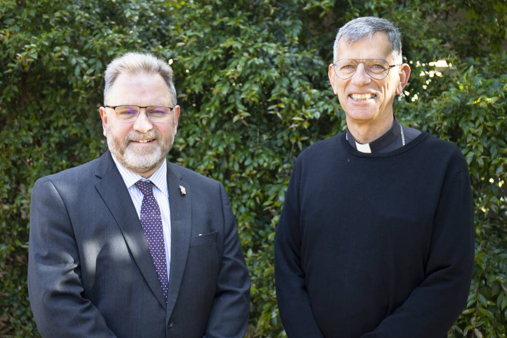 Incoming Kildare principal Christopher Browne (left) with the Bishop of Wagga Mark Edwards (right). Picture: supplied