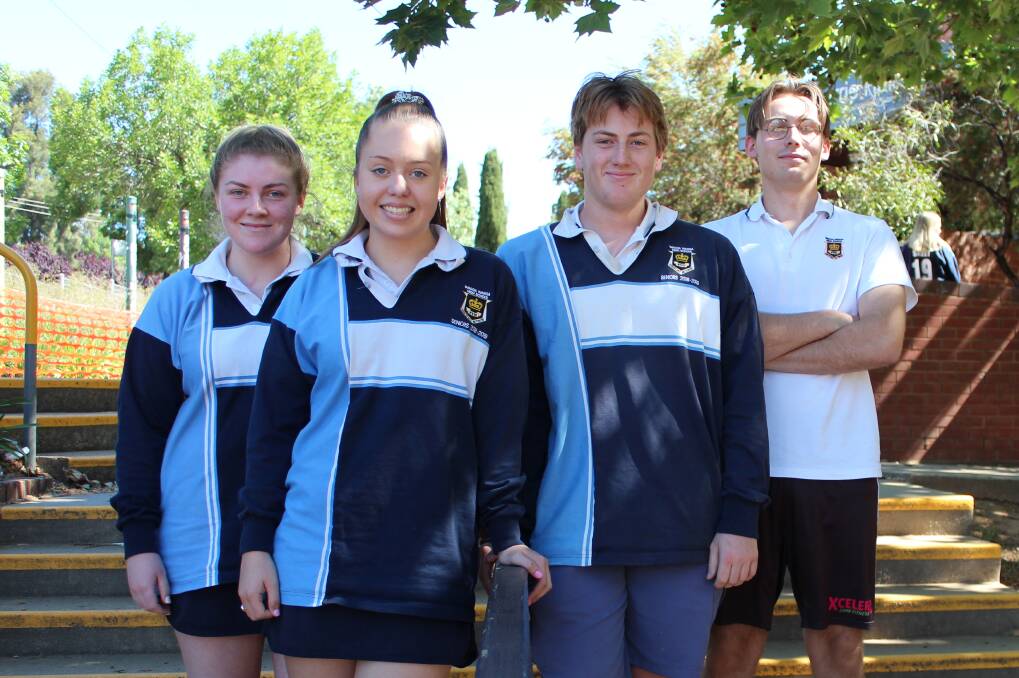 SCHOOL'S OUT: Halle Earsman, Zara Hebles, Ned Vandermark and Patrick Dunn were among the last in the state to finish their HSC, having to complete exams on the very last day of the schedule. Picture: Emma Horn