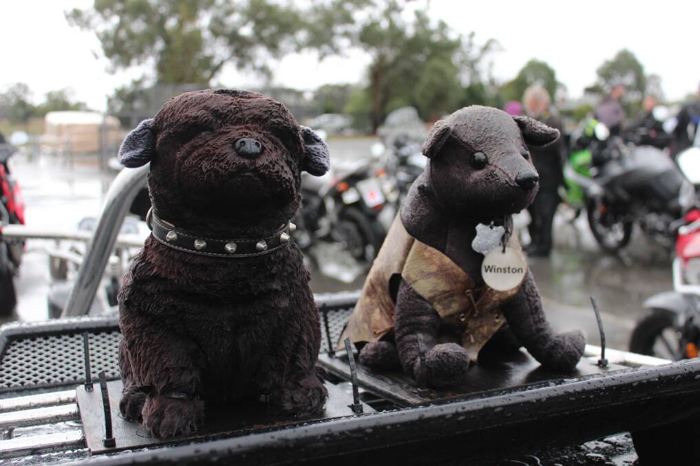 WET AND WINDY: The mascot for the Black Dog Ride is 'Winston', named after Winston Churchill who famously described his depressed disposition as an accompanying black dog. Picture: Emma Horn