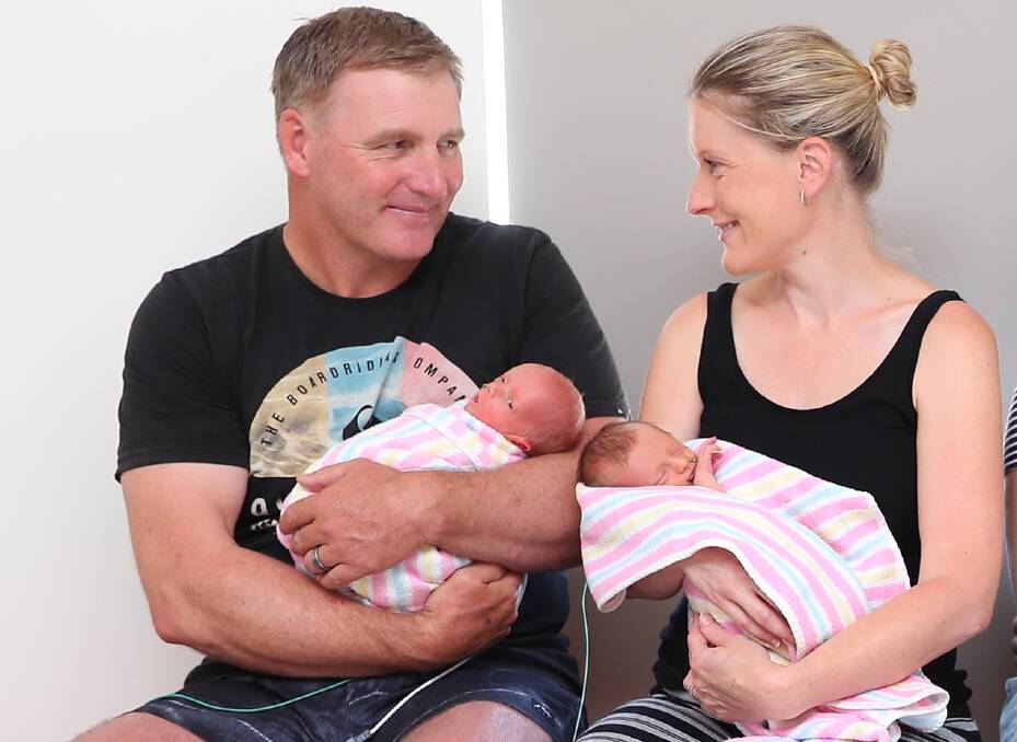 Allen and Sharon Nicholls with babies Angus and Violet,who were born during a baby boom at Wagga Rural Referral Hospital. Picture: Kieren L Tilly