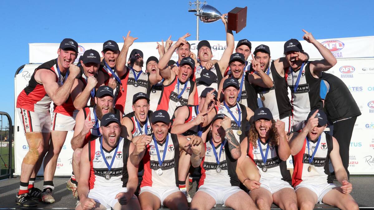 Farrer League premiers North Wagga celebrate their first grand final win in 25 years. Picture: Les Smith