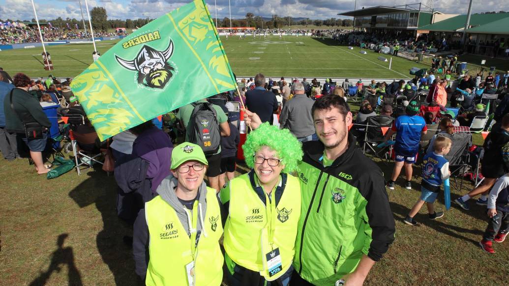 Even the staff got on board the action at the 2019 Raiders v Panthers clash at Equex, with Sarah Smith and Karrina Patterson from Canberra, and Sam Patterson, Wagga. For more photos of the big day, click on the picture above.