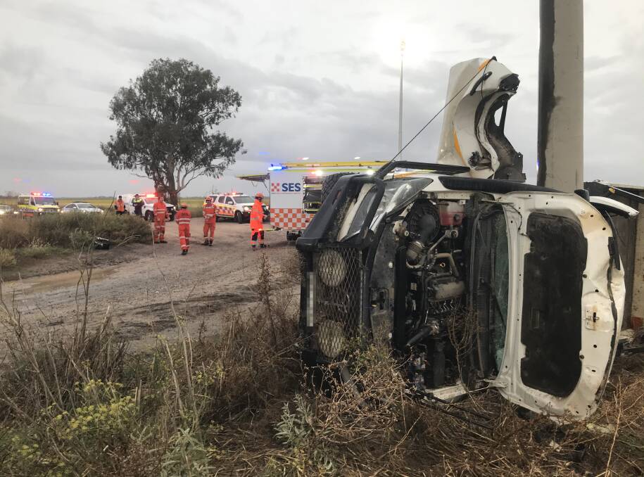 STRONG RESPONSE: A man in his 50s sustained minor injuries in a crash that drew police, paramedics and State Emergency Service teams to Stevenson Road. Picture: Supplied