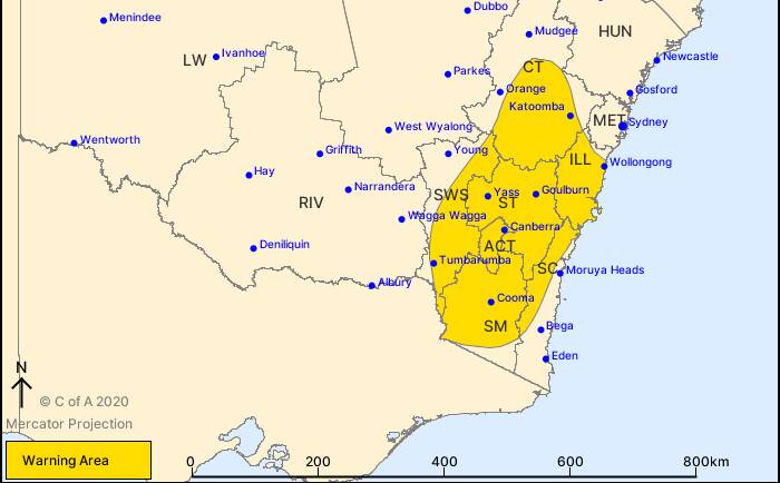 Damaging winds are predicted for parts of the South West Slopes on Thursday. Picture: Bureau of Meteorology