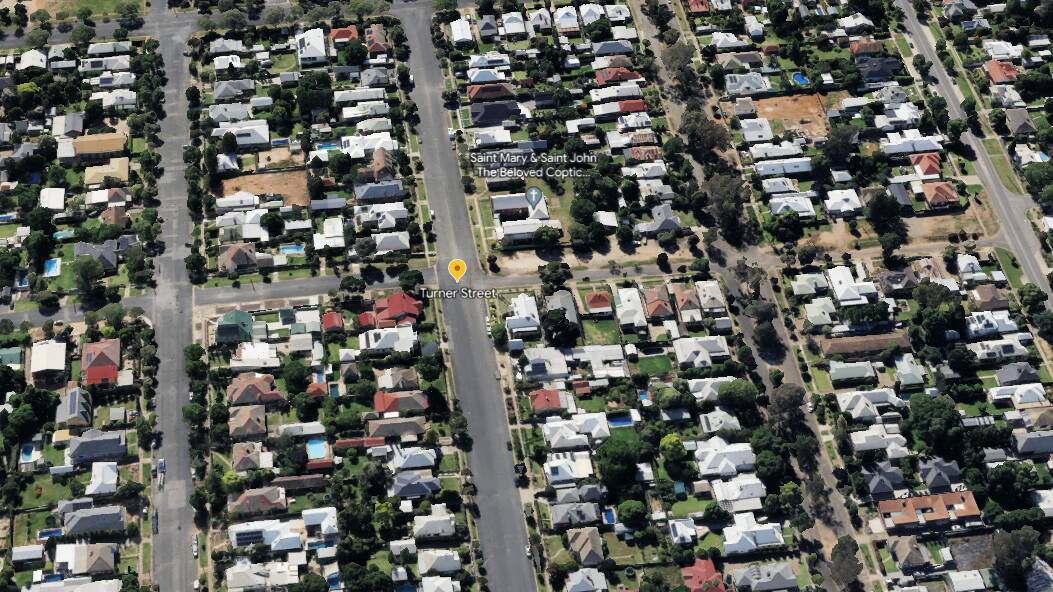 Turner Street's southern end narrows past Urana Street. Picture from Google Earth