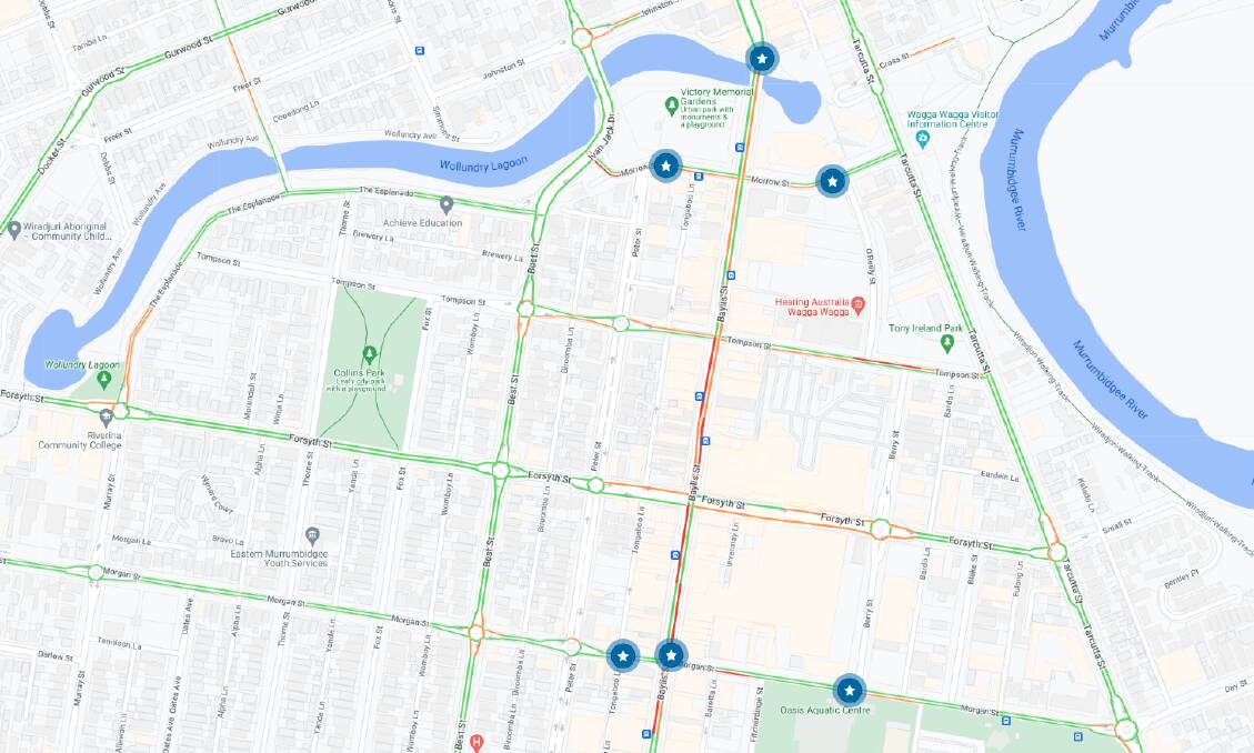Road closures will impact the Wagga CBD on Saturday for the mardi gras. Picture from livetraffic.com