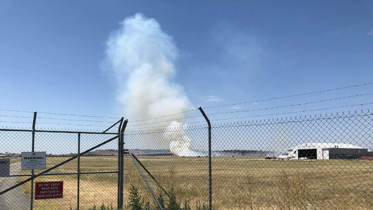 A grass fire burning at the Wagga Airport on Friday. Picture: NSW Rural Fire Service - Riverina Zone