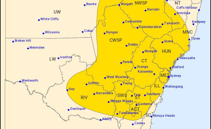 Much of NSW Is on alert for heavy rainfall and severe thunderstorms on Wednesday. Picture: Bureau of Meteorology