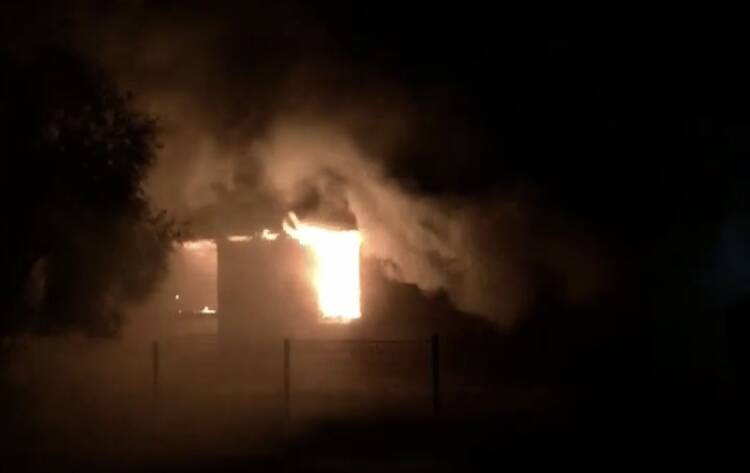 RUINED: A crime scene was established after a Tolland home was destroyed by fire overnight. Picture: Supplied