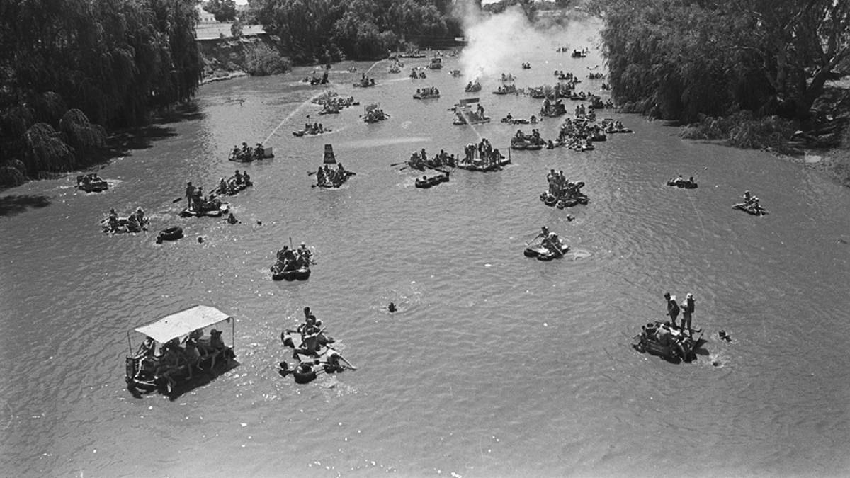Homemade Gumi floats littered the Murrumbidgee River in competition in 1983. Picture: Regional Archives/Wagga and District Historical Society