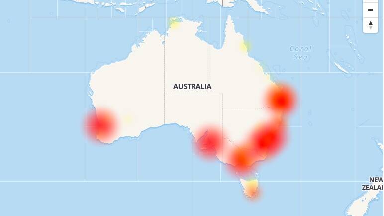 Aussie Outages' live map of Telstra outage. 