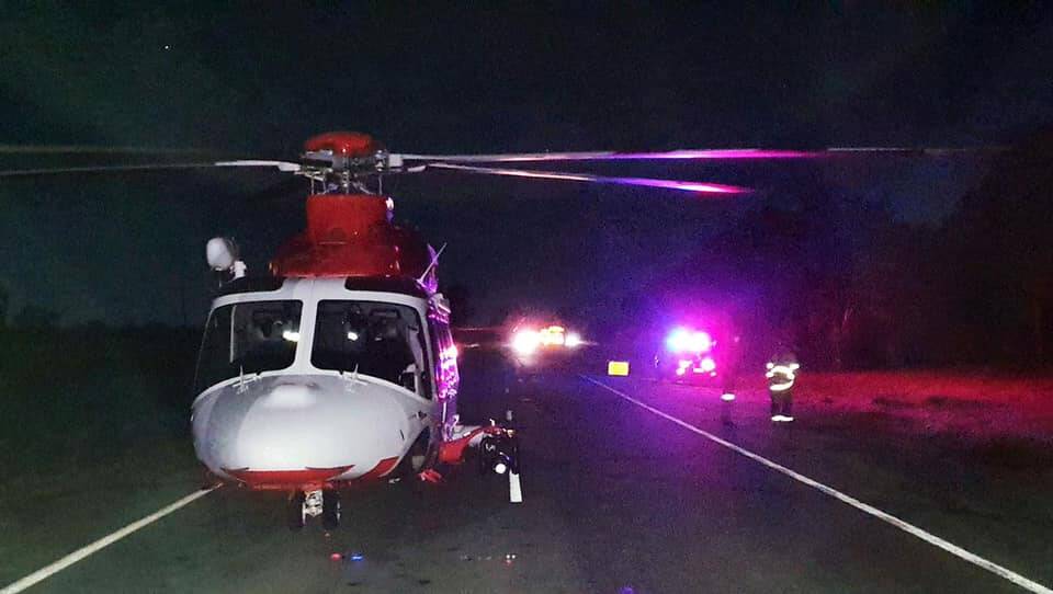 Two people were airlifted from a crash on the Cobb Highway on Monday night. Picture: Mathoura Rural Fire Brigade/Facebook