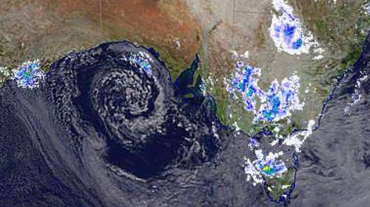 Satellite imagery of rainfall over southern Australia on Wednesday afternoon. Picture: Bureau of Metorology/bom.gov.au