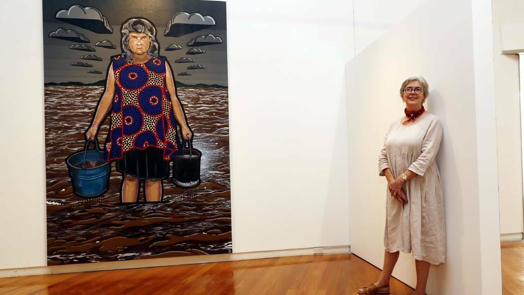 Wagga Art Gallery director Lee-Anne Hall with Archibald Prize 2022-winning work 'Moby Dickens', which will hang in Wagga until March 26. Picture by Les Smith