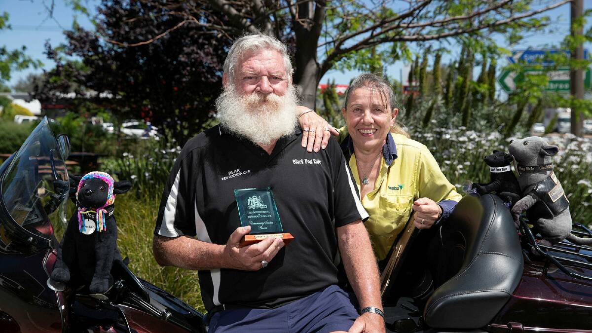 Graham "Bear" Falconer and his wife Nerolie, who were last year recognised by the state government for their efforts with the Black Dog Ride, are gearing up for the one-dayer on March 17. Picture by Madeline Begley