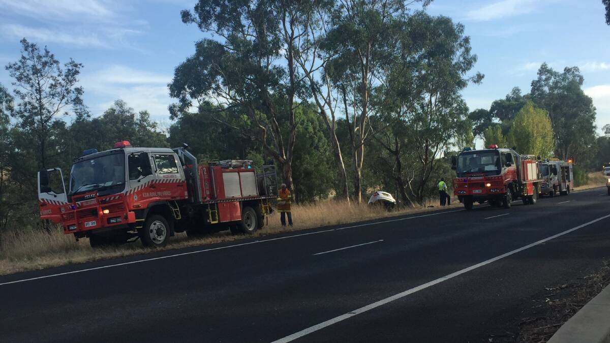 Emergency services respond to a fatal crash on the Hume Highway near Mullengandra. Picture: Border Mail