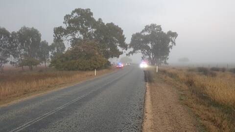 Thick fog along Oura Road on Thursday morning. Picture: Supplied