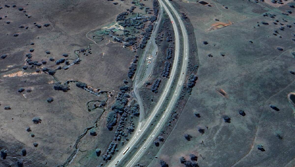 Hume Highway drivers were diverted through the Mingay rest area as police investigated a fatal crash on Sunday. Picture by Google Earth