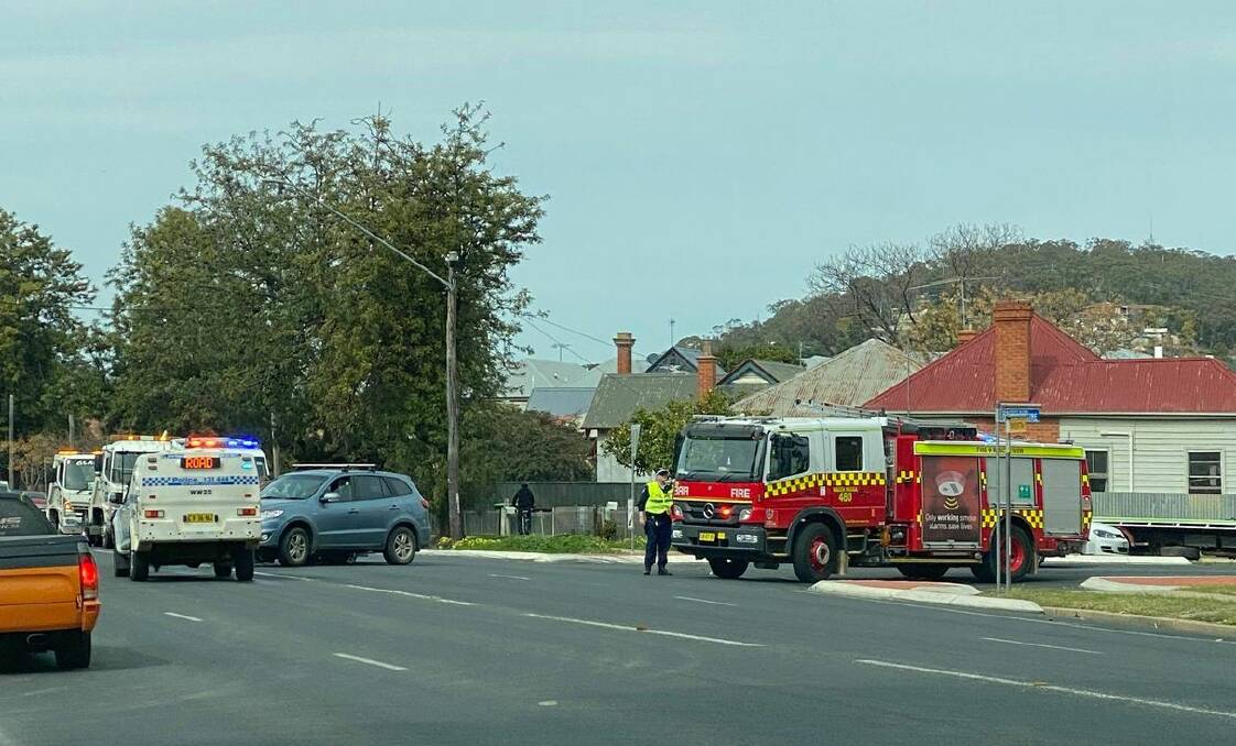 AT THE SCENE: Emergency services at a crash at the intersection of Tarcutta and Tompson streets on Wednesday morning. Picture: Supplied